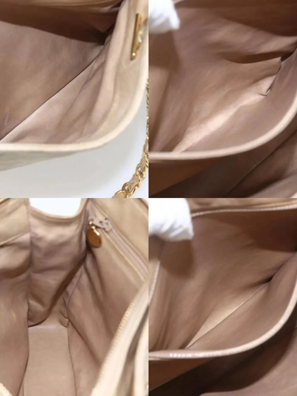 CHANEL Chain Matelasse Tote Bag Lamb Skin Beige Gold CC Auth bs32364